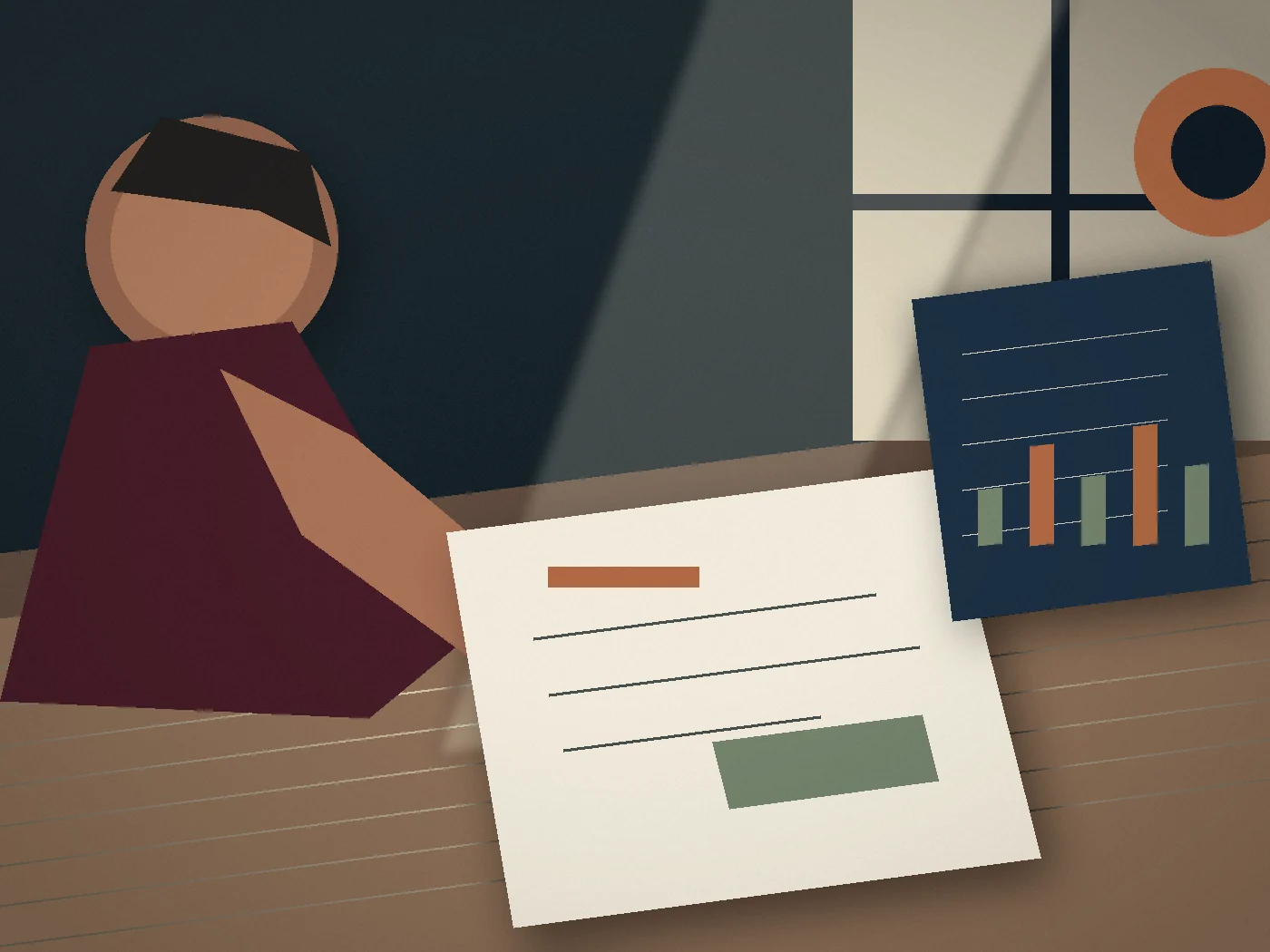 Bureau, feuille lignée et diagramme